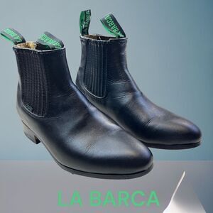 La Barca Men's Black Leather Botin Charro Boots Leather 26/7 Almond toe $120